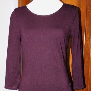Express, 3/4 length sleeve, dark purple dress with 4 fake zipper pockets.